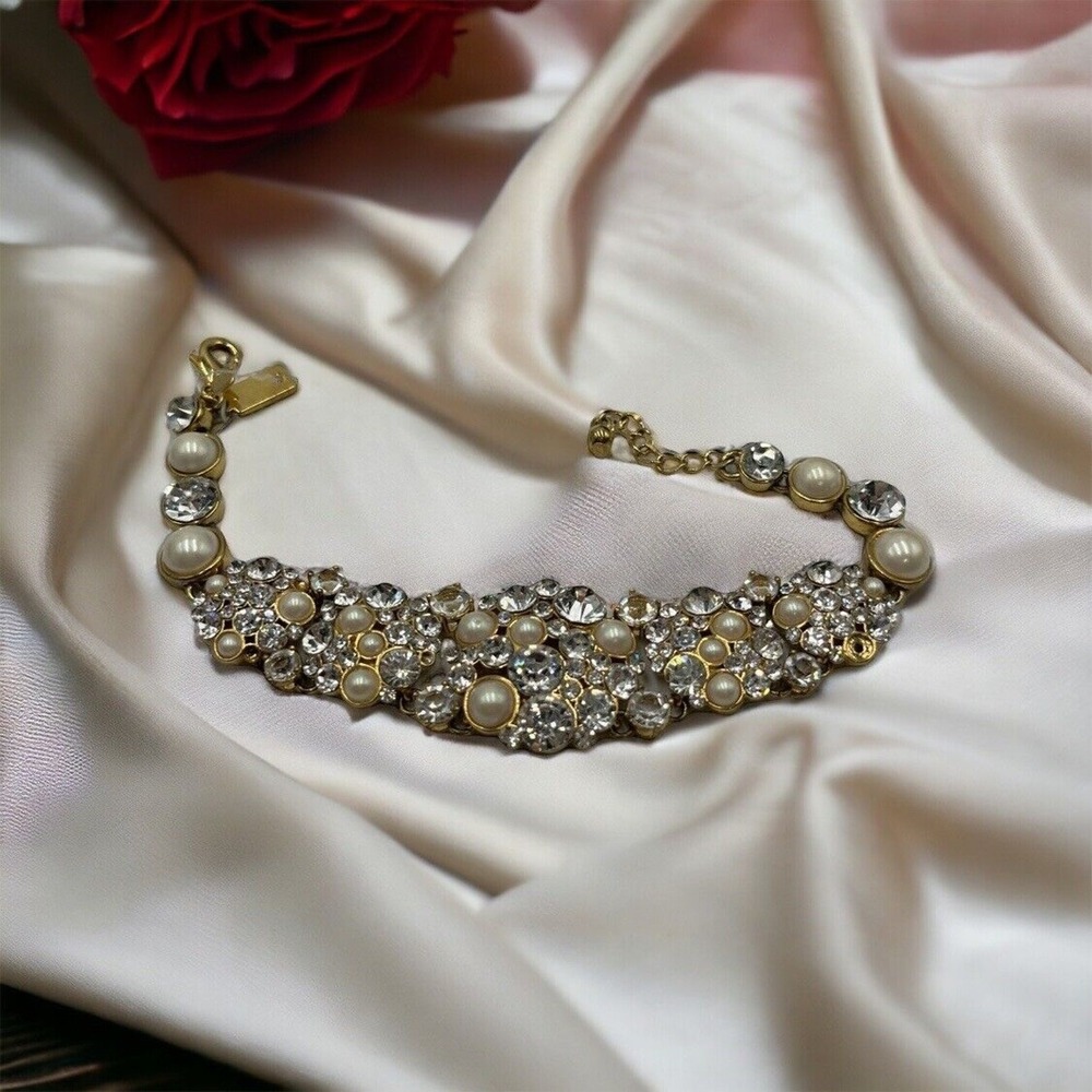 Kate Spade‎ NY Gold Plated Crystals White Faux Pearls Pick a Pearl Bracelet New - Picture 10 of 16